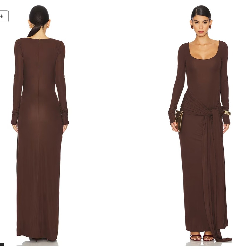 NEW Lovers + Friends Quinn Chocolate Brown Ruched Maxi Gown XS